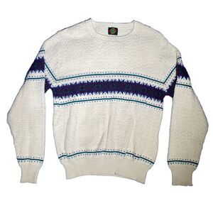 Vintage Iredell County Stripe Geometric Sweater Made In USA Large